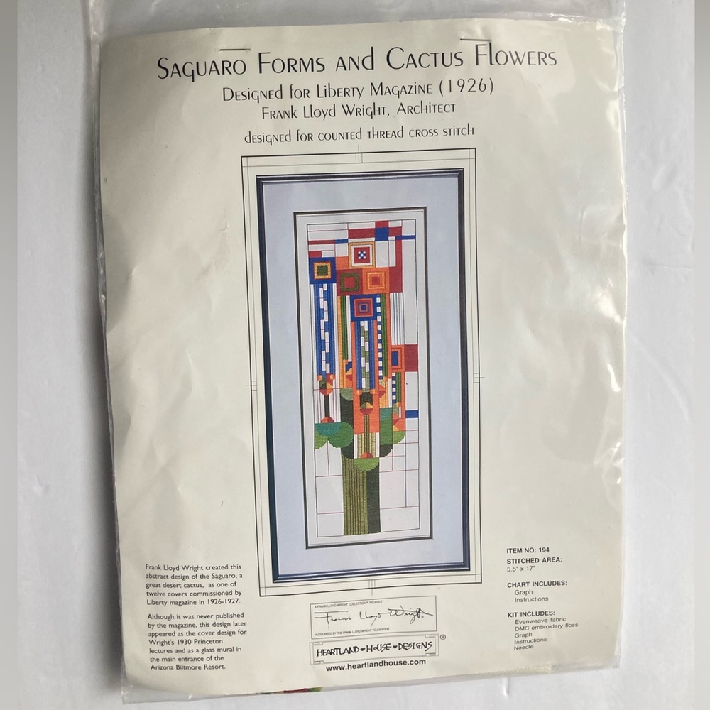 Frank Lloyd Wright Saguaro Forms & Cactus Flowers Counted Cross Stitch Pattern